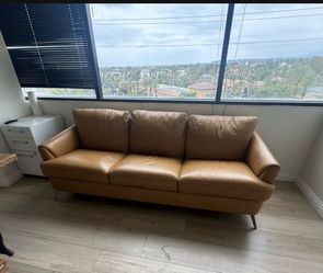 Tan Leather 3-Seat Sofa