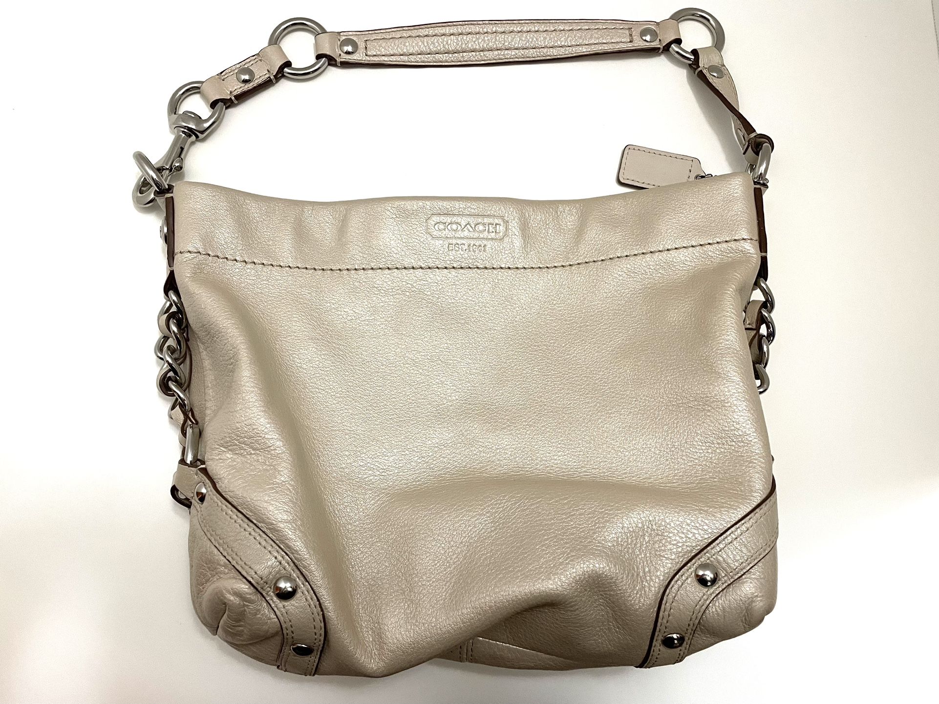 COACH Carly Pebbled Cream/Silver Handbag L1073-F15251