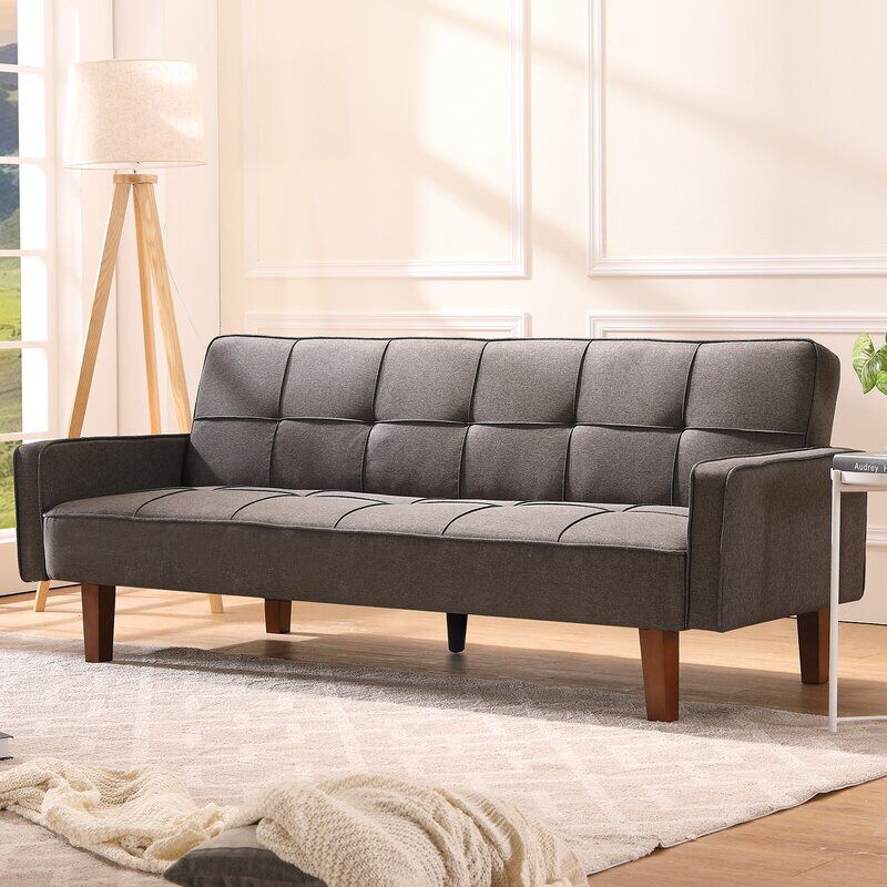 Vasili Twin 75" Wide Linen Tufted Back Convertible Sofa