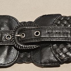 Belgo Lux Women Size (M) Black Wide Leather Belt Weaved Braided 