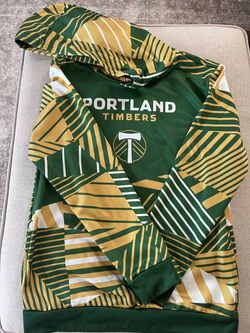 Official MLS Portland Timbers Pullover Hoodie Geometric Green Gold - Good Condition