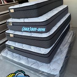 Queen White Bamboo Pillowtop Mattress And Boxspring Bed Set New Cama Nueva 