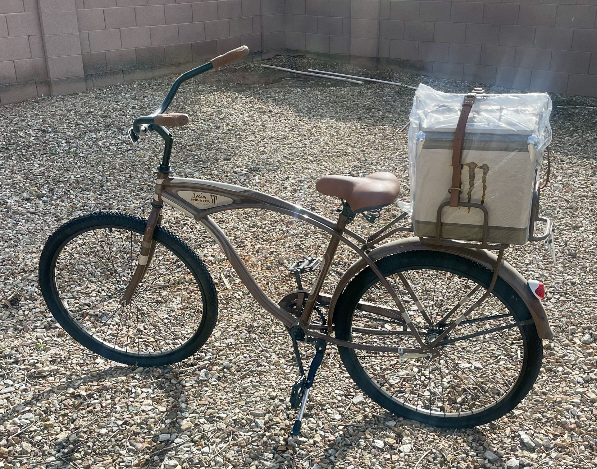 Java Monster-branded Beach Cruiser Bicycle w/cooler. 