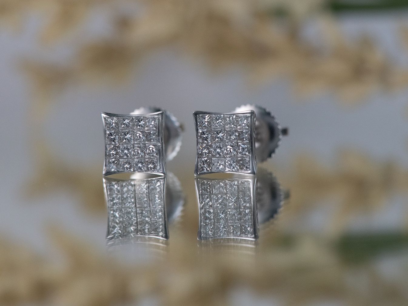 Square Diamond Stud Earrings