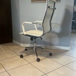 Mid-Century Modern White Executive Office Chair -Aluminum Frame, Swivel &  Adjustable