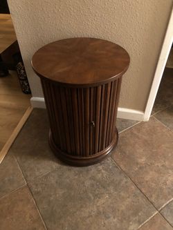 Vintage Round Cylinder Drum Cabinet Side Table