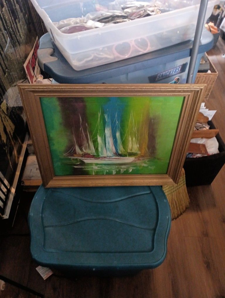 Canvas Painting Of Boats With Artist Signature