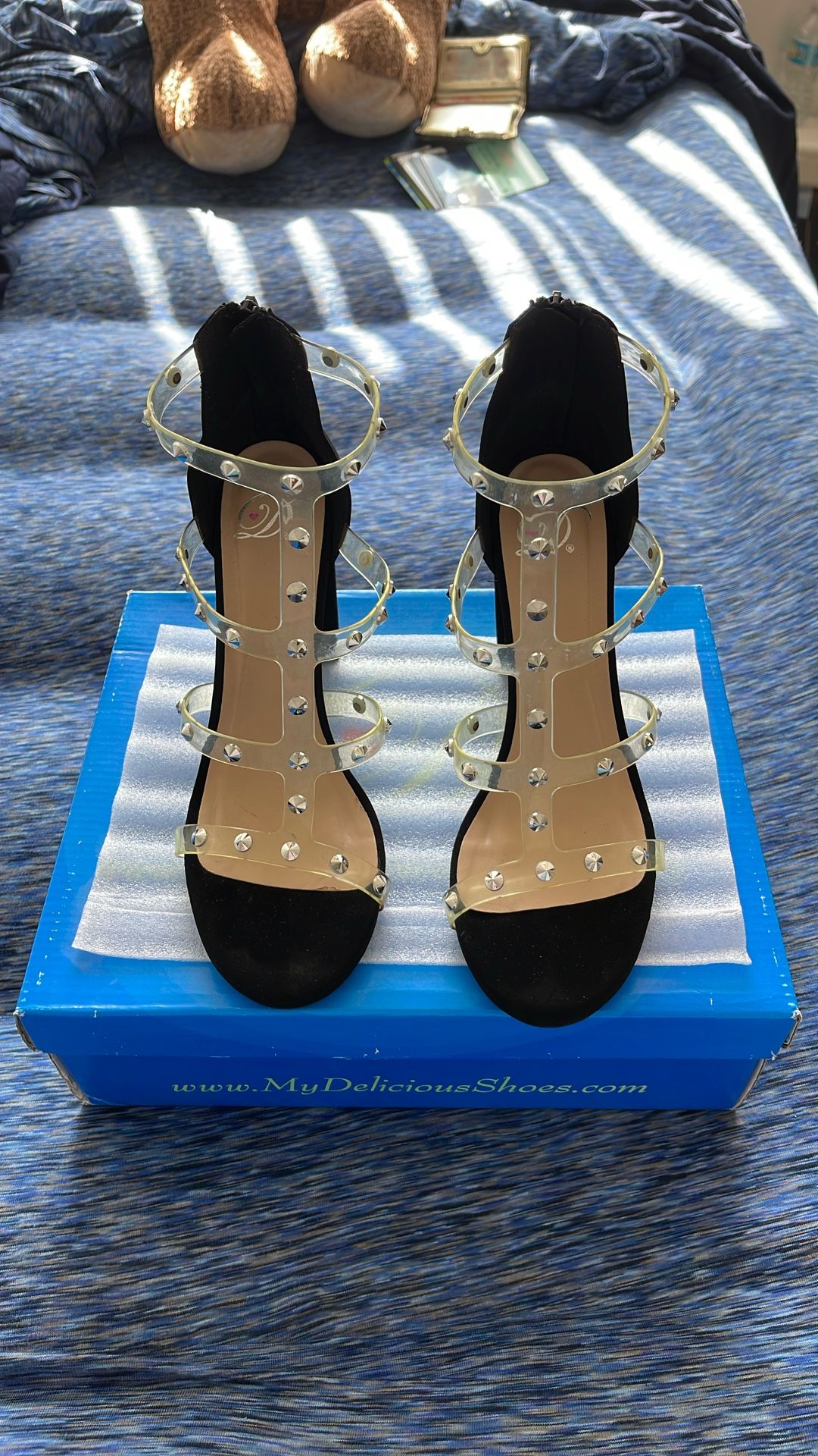 Black & Clear Studded High Heels