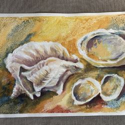 Original Art Sea Shells Salt Painting Jean Waller Ocean Conch Mixed Media Signed