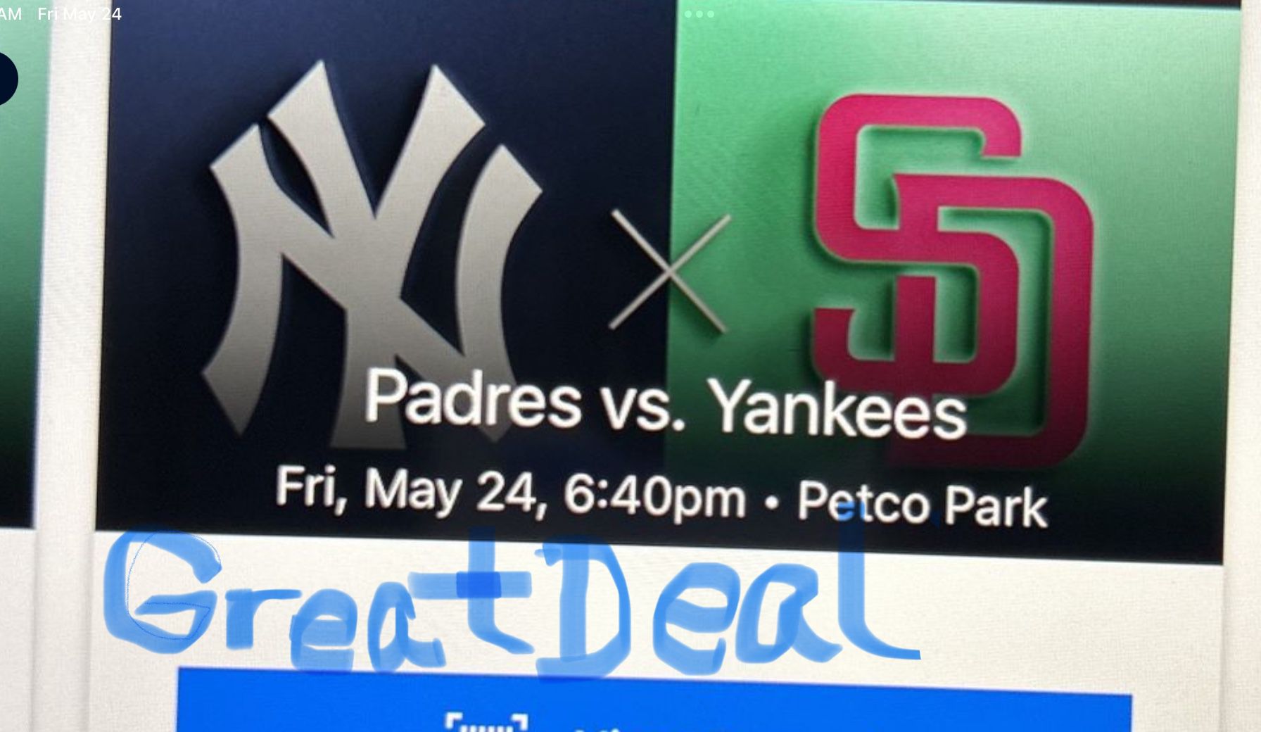 Great Deals!! 2 Tix For Friday Yankees Vs Padres Sec 221 Row 3 JUST $90!!!!!!!