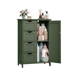 Floor Storage Cabinet, Farmhouse, 4 Drawers and 1 Door,32.3" H Freestanding Organizer Unit, Kitchen, Bathroom, Living Room, Forest Green, SOFIE Collec