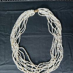 Vintage 10 Strand Freshwater Rice Pearl Necklace With 14k Gold Beads And Clasp 24”