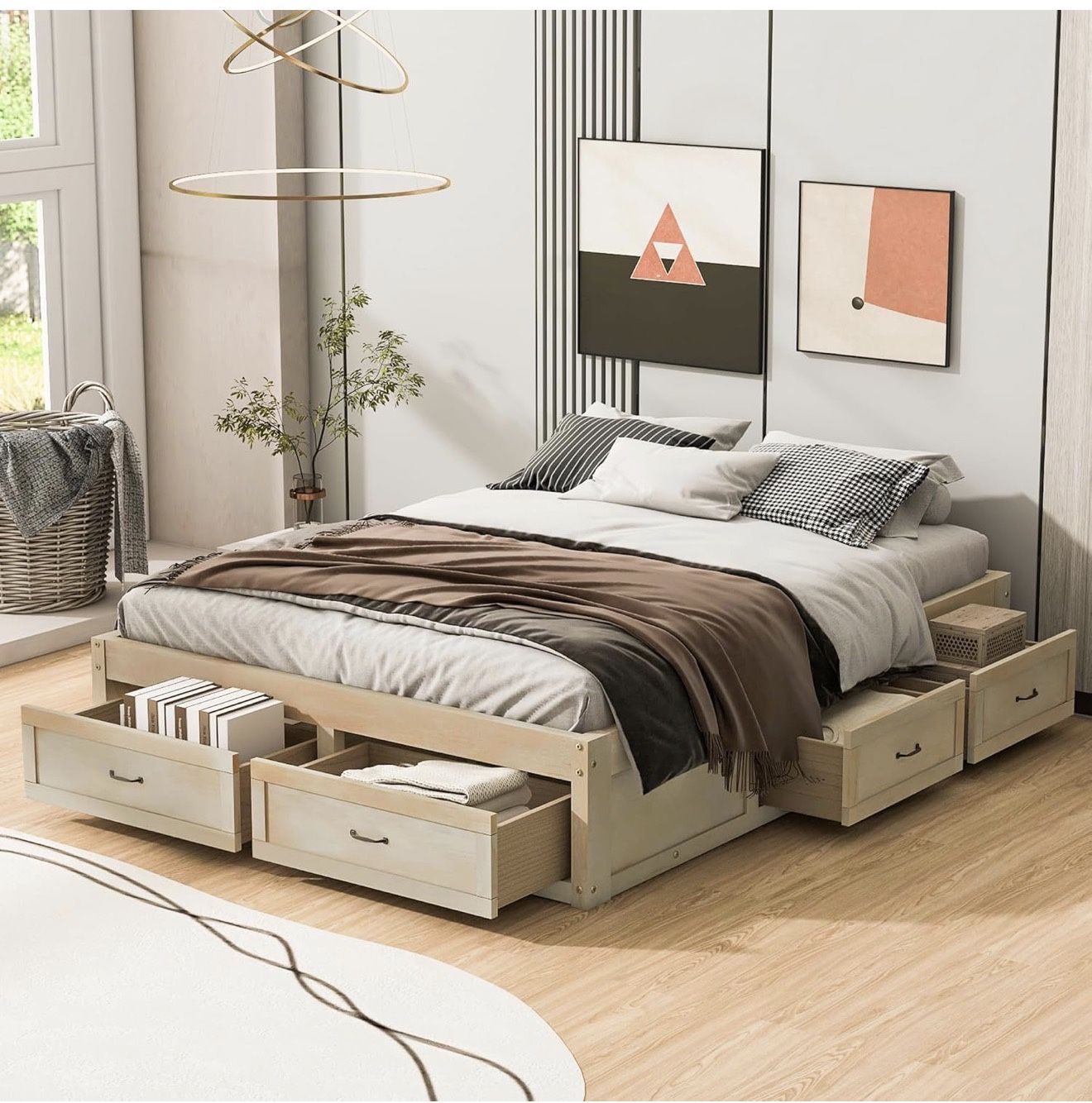 Brand New Wooden Storage Bed w/ Drawers – Never Used