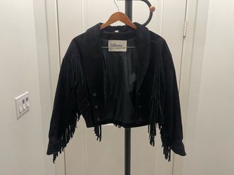 Wilsons Black Suede Fringe Cropped Jacket