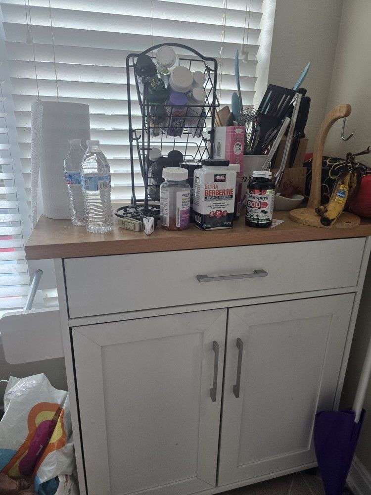 Kitchen Island Cart With Double Doors And Drawer