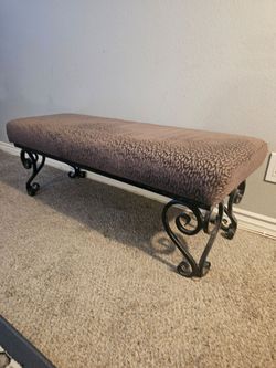 Upholstered Bench with Wrought Iron Base