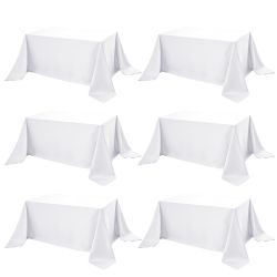 Dailyset 6-Pack White Tablecloths For Rectangle Tables, 90 X 132 Inches, Stain-Resistant Polyester Fabric For 8 Foot Tables - Washable Table Covers Fo