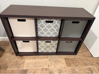 13” 6 cube organizer Dark Oak - Brightroom including 6 - 13 x 13 fabric bins shown in picture
