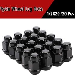20PCS 1.4 inch 1/2-20 Closed End Bulge Acorn Black Lug Nuts - Cone Seat - 19mm Hex Lug Nut for Bronco Mustang Cherokee Liberty Ranger Exlporer(703)
