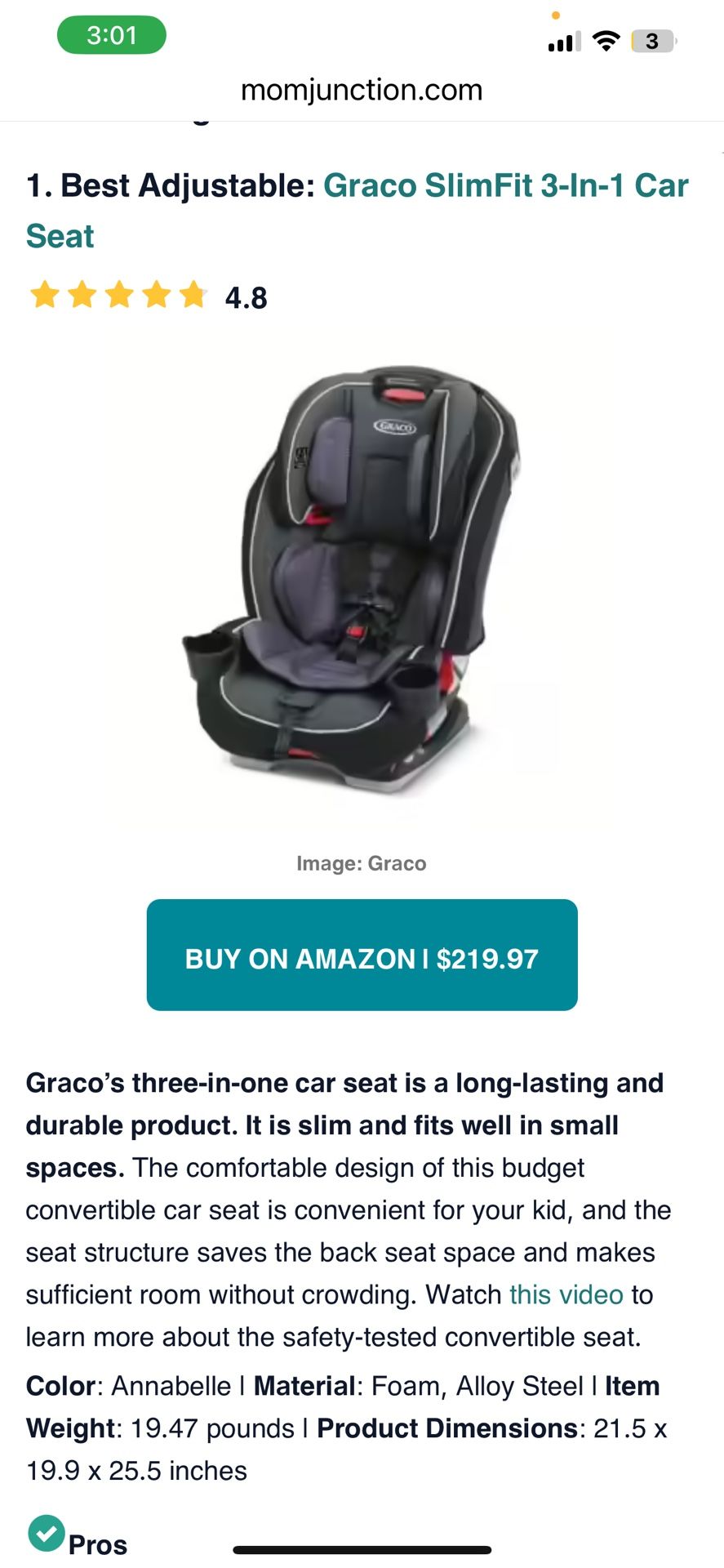 Graco SlimFit 3-In-1 Car seat