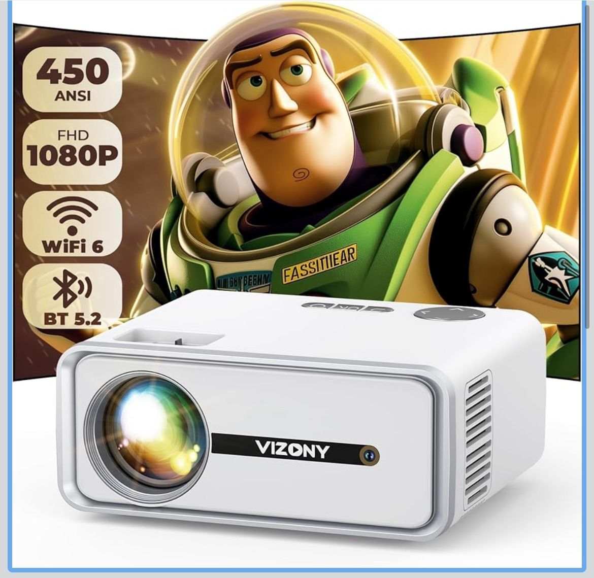 New in Box Mini Projector with WiFi and Bluetooth, 450ANSI 1080P