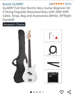 Glarry 4-String Solid Body Bass Guitars White
