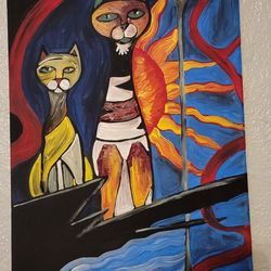 11x14 Canvas Painting Acrylic Abstract cats