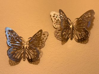 Pair of 3D Gold Metal Butterfly Wall Decor