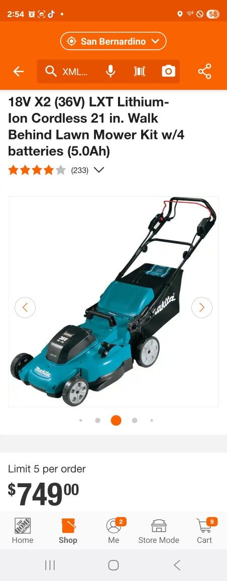 MAKITA 18V X 2 CORDLESS BRUSHLESS LANW MOWER TOOL ONLY NEW