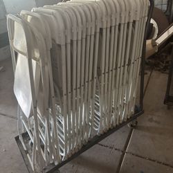 22 White Foldable Chairs With Cart