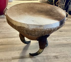 African Animal Hide Drum Table