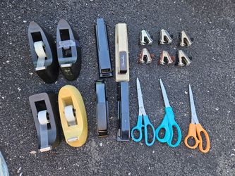 Office Supplies (Tape dispenser, stapler, scissors, and staple remover)