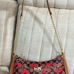 Coach Cherry Print Brown Shoulder Bag