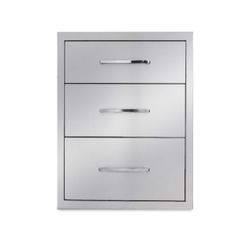 New Outdoor Kitchen Drawers Stainless Steel 3-Drawer BBQ Drawer 16" W x 21" H x 23" D Enclosed Built-in Drawer Flush Mount for Outdoor Kitchens & BBQ 