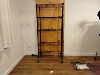 Black Wire Shelving Unit on Wheels