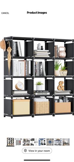 Mavivegue Book Shelf, 12 Cube Storage Organizer, DIY Bookcase, Metal Bookshelf,Tall Book case for Bedroom, Living Room,Office,Closet, Black Cubicle Ra