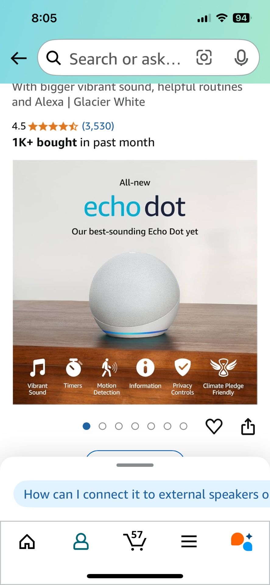Set Of THREE Echo Dots / 2 White And 1 Black. Makes For A Great Sound System