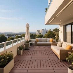 2 ft. x 1 ft. Upgraded Outdoor Patio Plastic Interlocking Deck Tiles, Garage Floor Tiles in Brown (24 Per Case)
