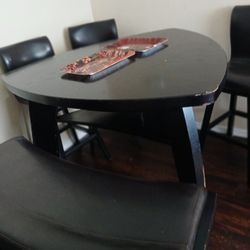 Complete 6-Piece Modern Wedge Dining Set - Table, 4 Chairs, & Bench