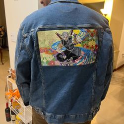 🔥 Custom Handcrafted Demon Slayer Denim Jacket – Featuring Tengen Uzui 🔥