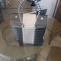 Vintage Black And White Woven Tote Bag