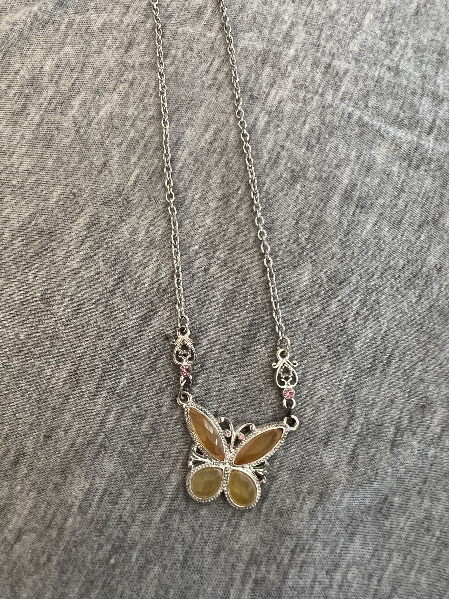 Butterfly Necklace 1928 Vintage Necklace In Amber
