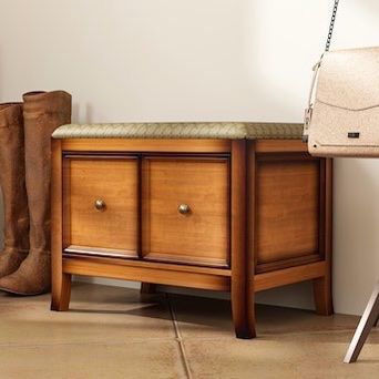 Midcentury Brown Accent Bench with Storage Bench