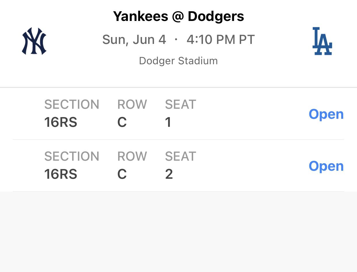 Sunday Dodgers Vs Yankees $200 