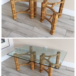 Vintage McGuire Style Bamboo and Glass Coffee Table.  PLEASE SEE FULL DESCRIPTION