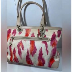 Women's Canvas Tote Beige Pink Red Accents