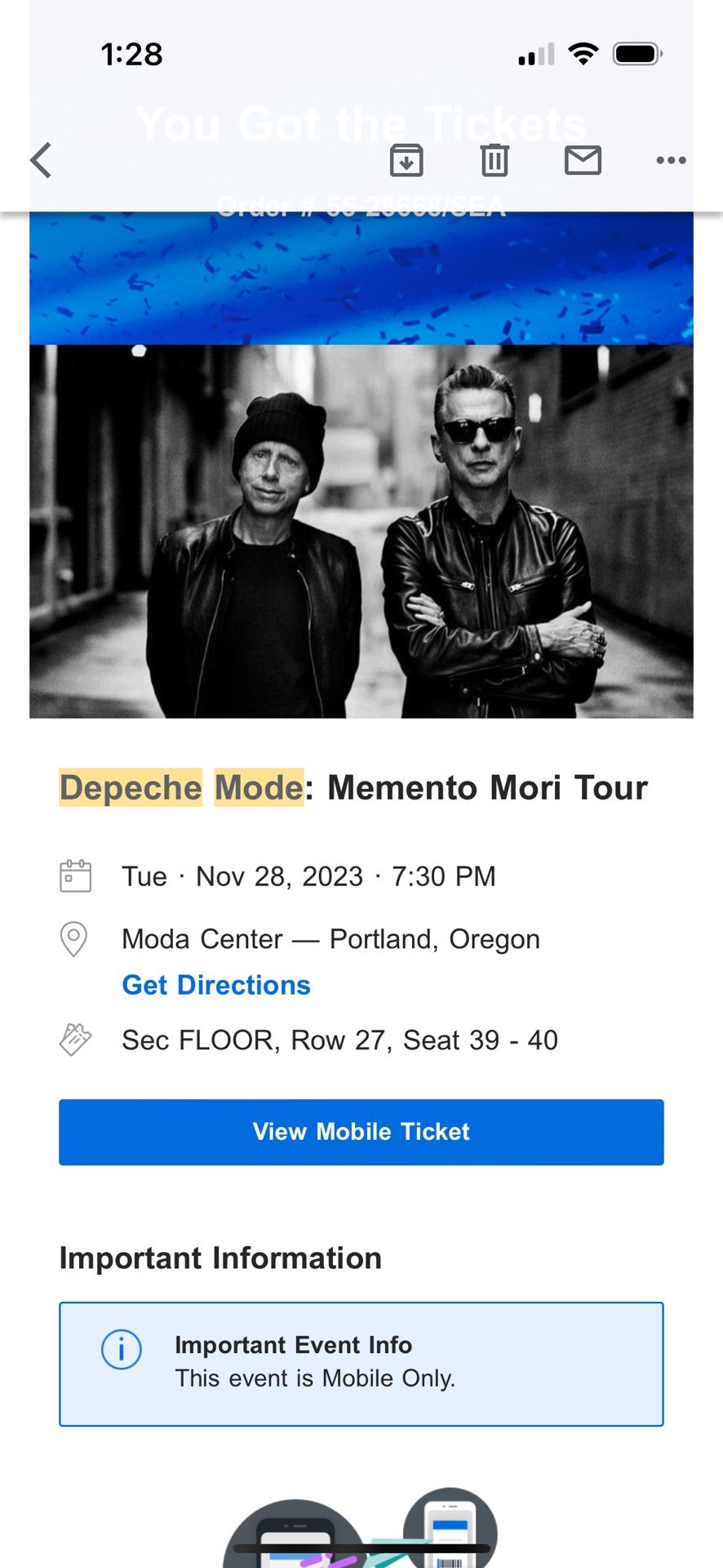 Depeche Mode Floor Seats