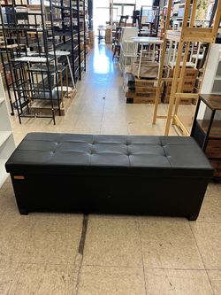 SONGMICS 43" Leather Folding Ottoman Bench Storage Trays w/ Legs - Black