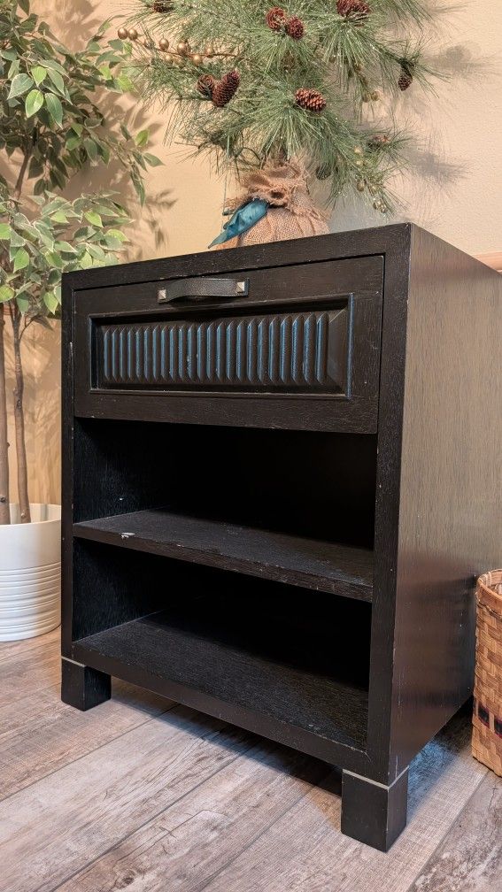 Wooden Pier 1 Black Nightstand with Drawer 28 X 18 X 24 inches
