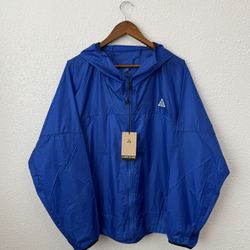 Men’s Nike Acg Metallic Blue Cinder Cone  Hooded Windbreaker Jacket  Full Zip Up  Size Large Brand New 